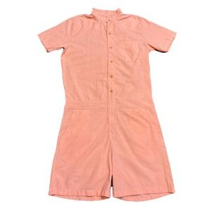 Peach Short Sleeve Romper Women S Button Front Casual Summer Jumpsuit